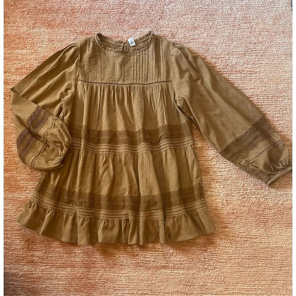 Old Navy Long Sleeve Brown Embroidered Dress Size L